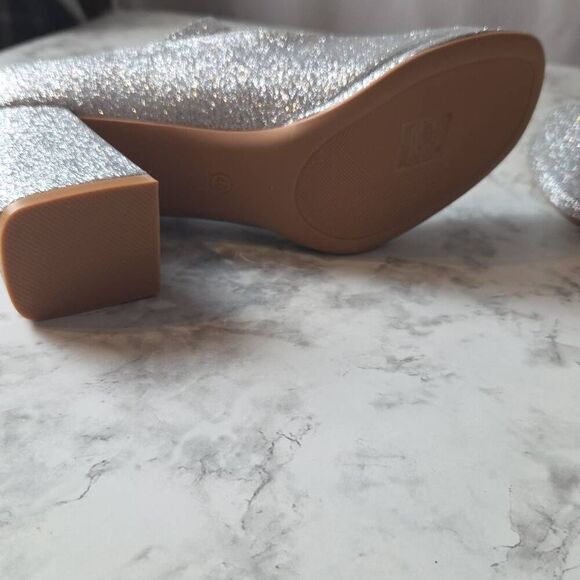 Womens Glitter Chunky Heeled Ankle Strap Pumps - Picture 5 of 7